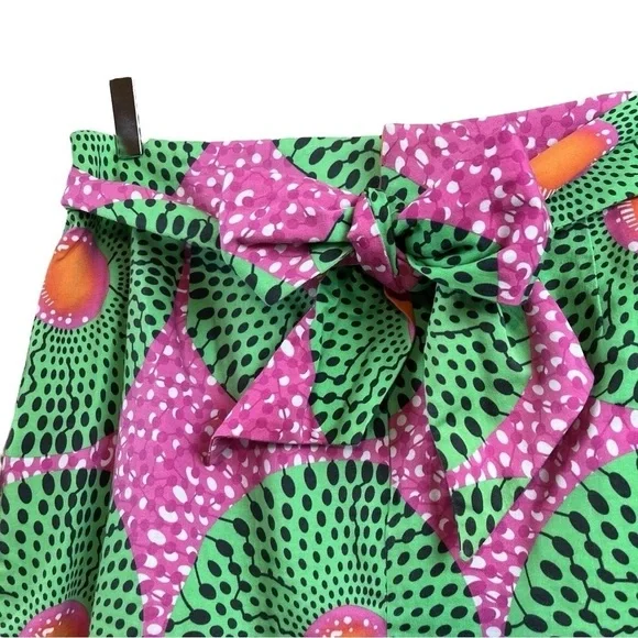 Anthropologie Doreen Mashika Legend & Song Dutch Wax Skirt Pink Green Dot Sz 10